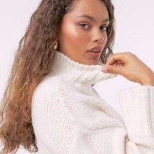 ASOS Petite relaxed crop sweater with high neck in cream